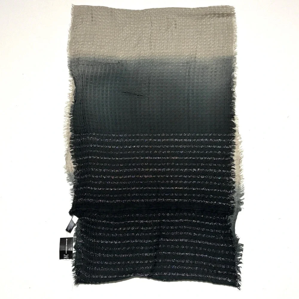 New INC International Concepts Scarf Womens OS Black‎ Ombre Metallic Fringe Wrap